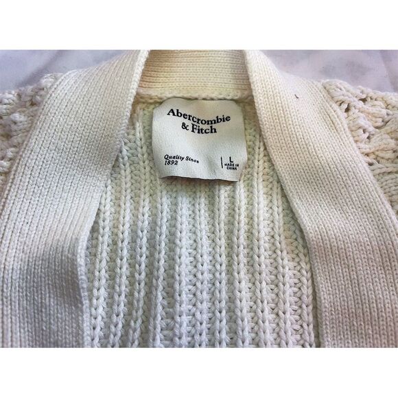 Abercrombie & Fitch Cardigan Sweater | Open Front Chunky Cable Knit Cream - Picture 9 of 12